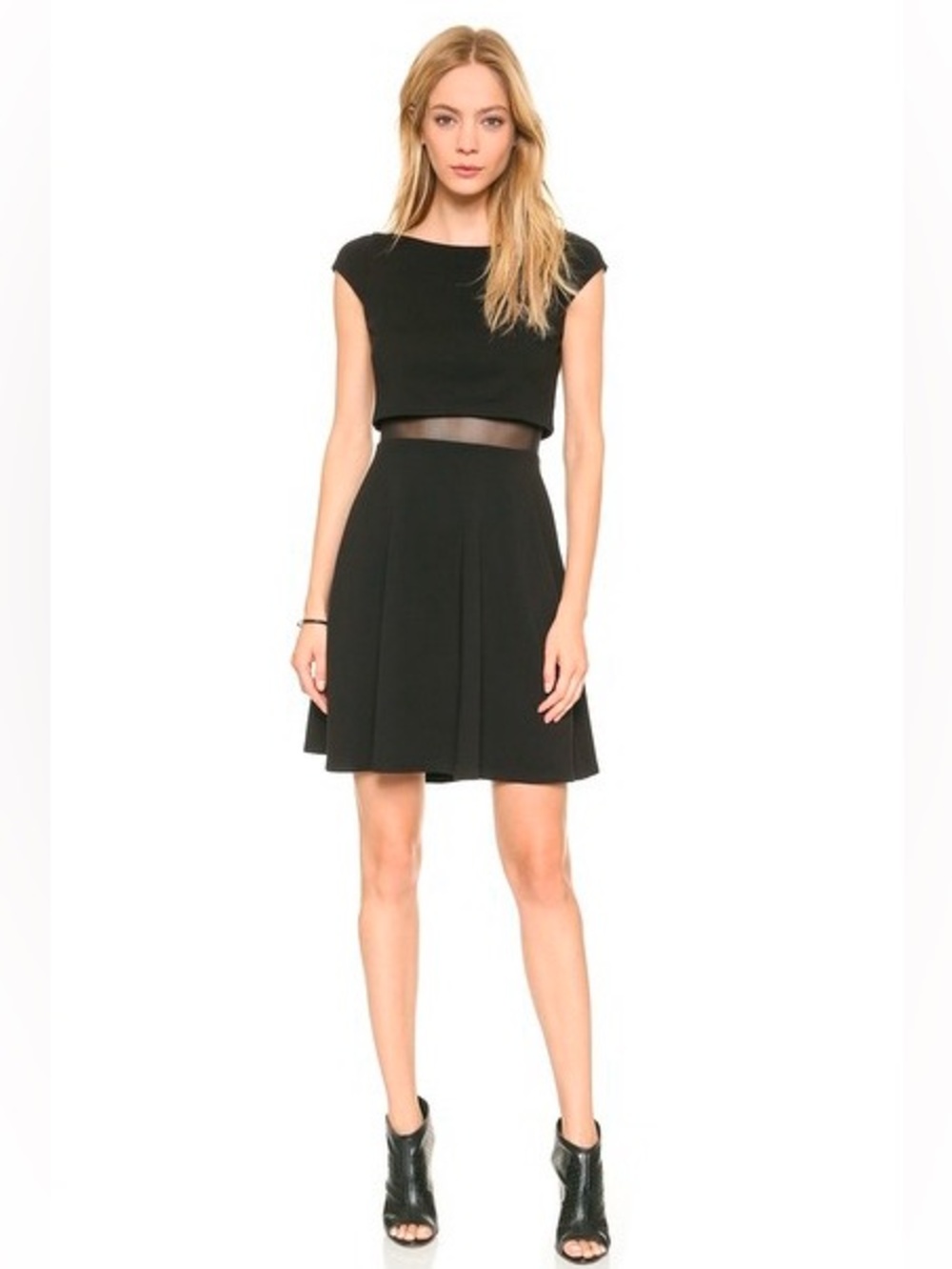 New Bailey44 Black Dress Mini Sheer Mid Cap Sleeve Size Small